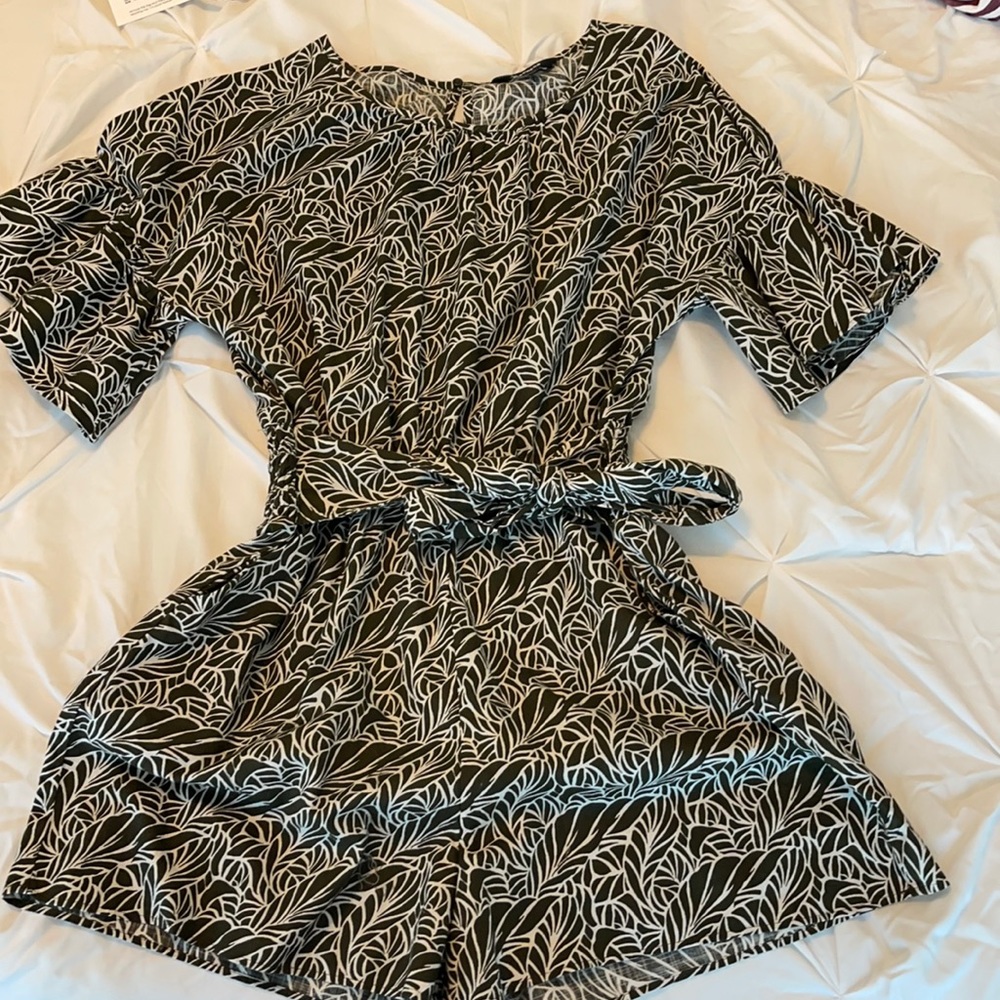 White and army green romper
